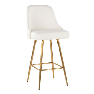 English Elm Fixed-height Counter Stools Gold Frame White Faux Leather Nailhead Set for Kitchen Islands B202S01852