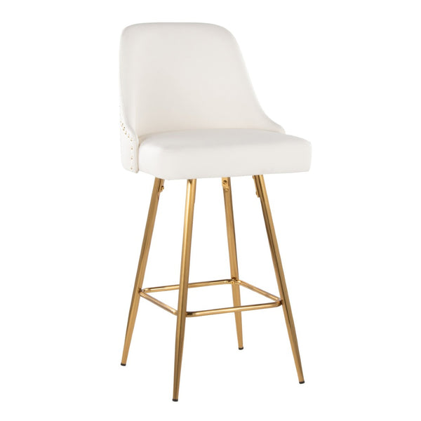 English Elm Fixed-height Counter Stools Gold Frame White Faux Leather Nailhead Set for Kitchen Islands B202S01852