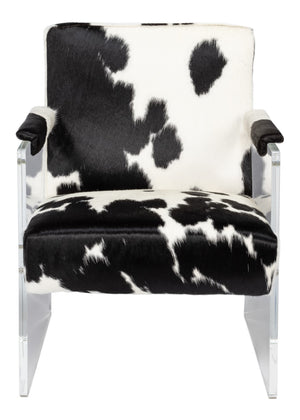 Sarreid Holloway Armchair - Luxurious Black & White Hair-on-hide Leather With Stylish Acrylic Accents Multicolor  54081