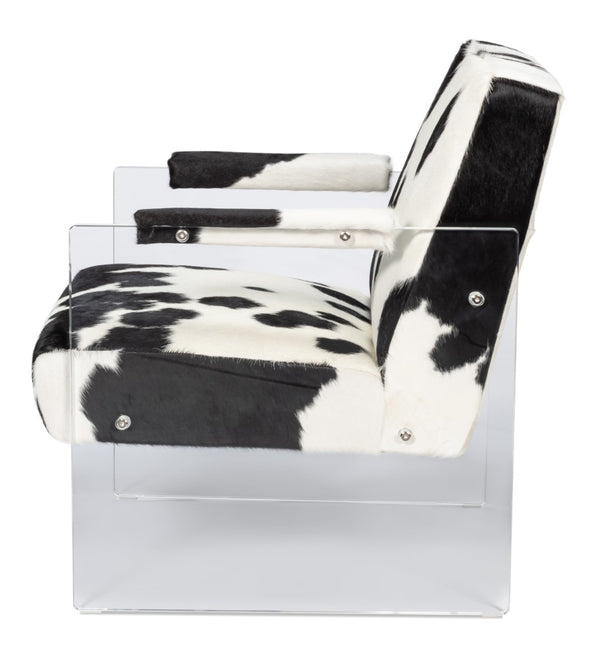 Sarreid Holloway Armchair - Luxurious Black & White Hair-on-hide Leather With Stylish Acrylic Accents Multicolor  54081