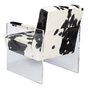 Sarreid Holloway Armchair - Luxurious Black & White Hair-on-hide Leather With Stylish Acrylic Accents Multicolor  54081