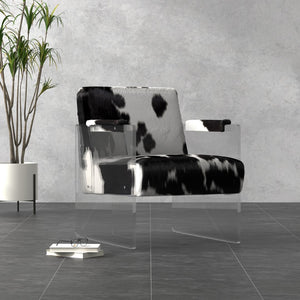 Sarreid Holloway Armchair - Luxurious Black & White Hair-on-hide Leather With Stylish Acrylic Accents Multicolor  54081