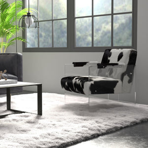 Sarreid Holloway Armchair - Luxurious Black & White Hair-on-hide Leather With Stylish Acrylic Accents Multicolor  54081