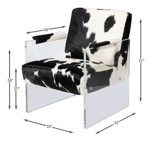Sarreid Holloway Armchair - Luxurious Black & White Hair-on-hide Leather With Stylish Acrylic Accents Multicolor  54081