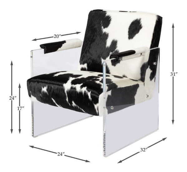 Sarreid Holloway Armchair - Luxurious Black & White Hair-on-hide Leather With Stylish Acrylic Accents Multicolor  54081