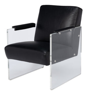 Sarreid Holloway Armchair - Luxurious Onyx Black Leather Seating With Stylish Acrylic Accents For Comfort Black  54082