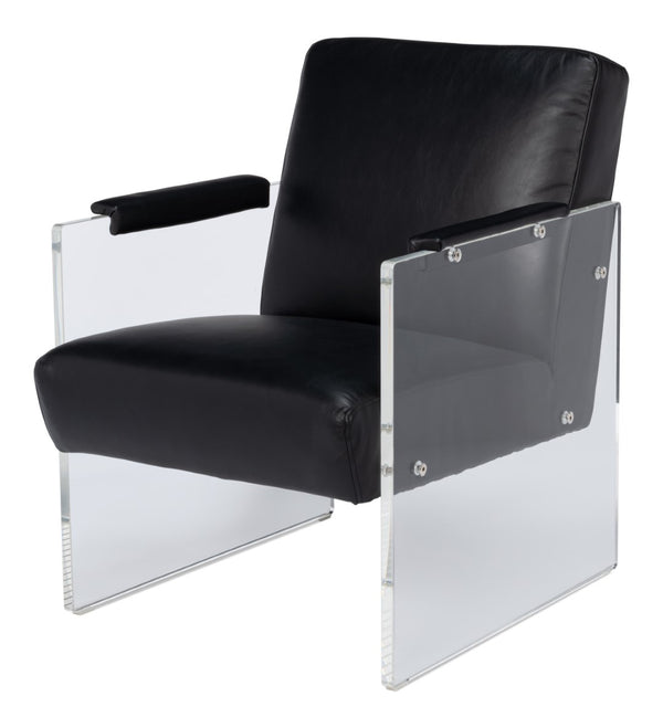 Sarreid Holloway Armchair - Luxurious Onyx Black Leather Seating With Stylish Acrylic Accents For Comfort Black  54082