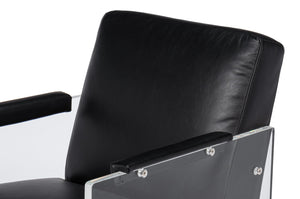 Sarreid Holloway Armchair - Luxurious Onyx Black Leather Seating With Stylish Acrylic Accents For Comfort Black  54082