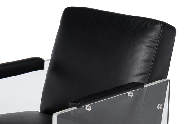 Sarreid Holloway Armchair - Luxurious Onyx Black Leather Seating With Stylish Acrylic Accents For Comfort Black  54082