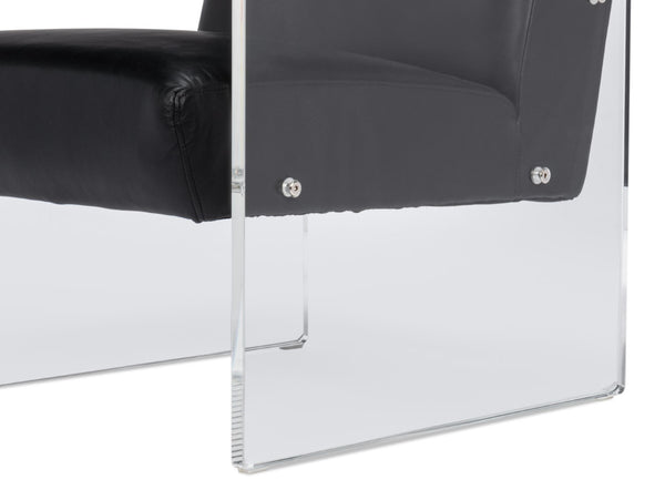 Sarreid Holloway Armchair - Luxurious Onyx Black Leather Seating With Stylish Acrylic Accents For Comfort Black  54082