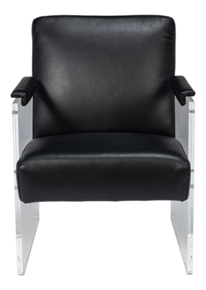 Sarreid Holloway Armchair - Luxurious Onyx Black Leather Seating With Stylish Acrylic Accents For Comfort Black  54082