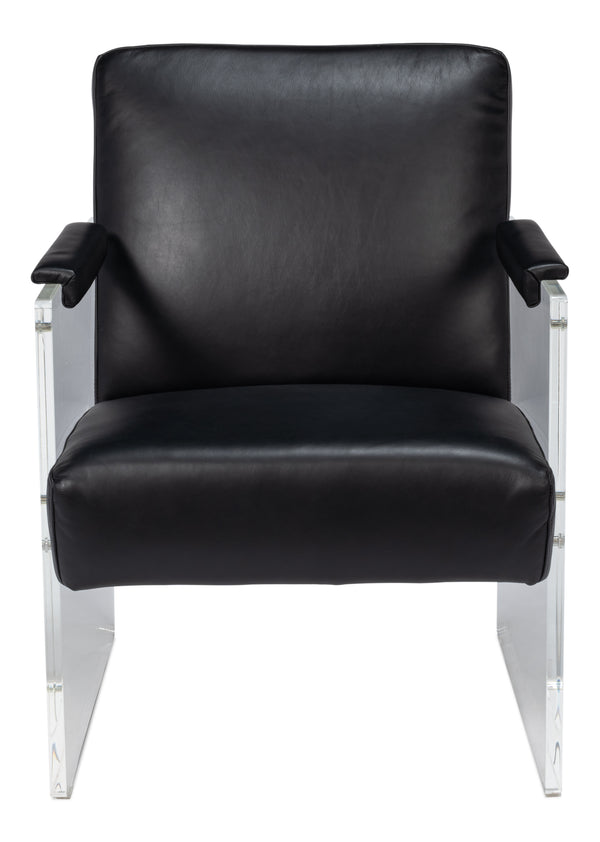 Sarreid Holloway Armchair - Luxurious Onyx Black Leather Seating With Stylish Acrylic Accents For Comfort Black  54082