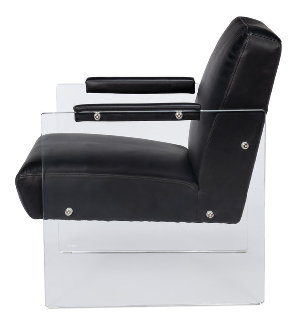 Sarreid Holloway Armchair - Luxurious Onyx Black Leather Seating With Stylish Acrylic Accents For Comfort Black  54082