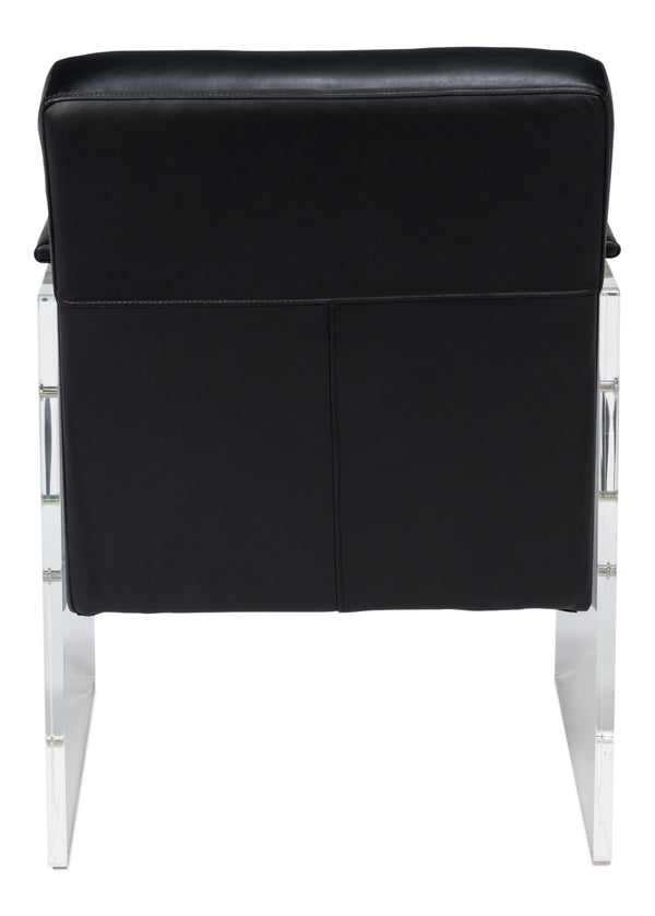 Sarreid Holloway Armchair - Luxurious Onyx Black Leather Seating With Stylish Acrylic Accents For Comfort Black  54082