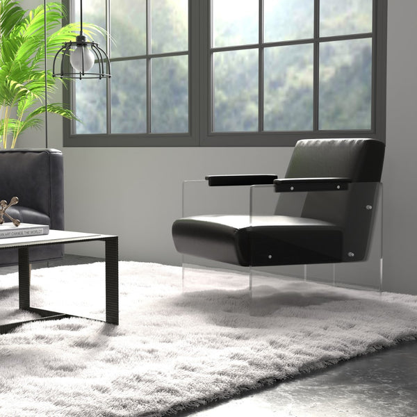 Sarreid Holloway Armchair - Luxurious Onyx Black Leather Seating With Stylish Acrylic Accents For Comfort Black  54082