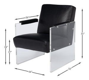 Sarreid Holloway Armchair - Luxurious Onyx Black Leather Seating With Stylish Acrylic Accents For Comfort Black  54082