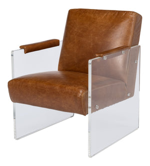 Sarreid Holloway Armchair In Luxurious Cuba Brown Leather - Stylish Design For Modern Living Spaces Brown  54083