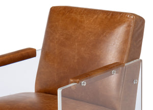 Sarreid Holloway Armchair In Luxurious Cuba Brown Leather - Stylish Design For Modern Living Spaces Brown  54083