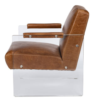 Sarreid Holloway Armchair In Luxurious Cuba Brown Leather - Stylish Design For Modern Living Spaces Brown  54083
