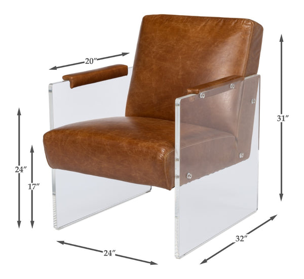 Sarreid Holloway Armchair In Luxurious Cuba Brown Leather - Stylish Design For Modern Living Spaces Brown  54083