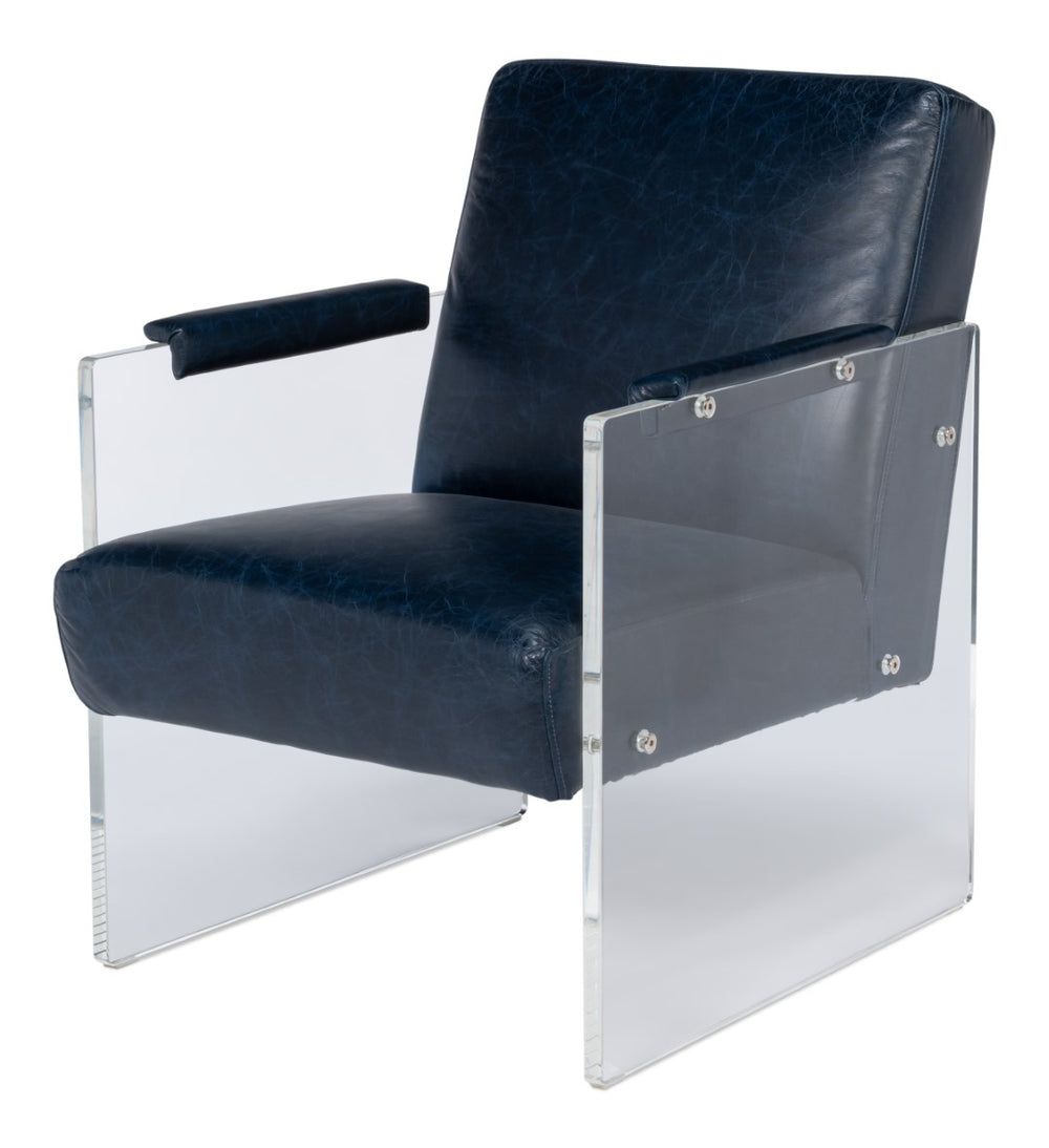 Sarreid Holloway Armchair In Chateau Blue Leather - Elegant Acrylic Design For Stylish Living Spaces Blue  54084