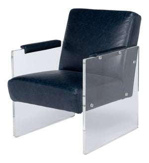 Sarreid Holloway Armchair In Chateau Blue Leather - Elegant Acrylic Design For Stylish Living Spaces Blue  54084