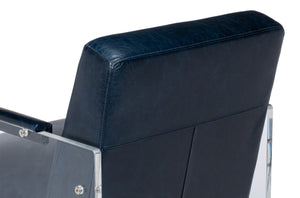 Sarreid Holloway Armchair In Chateau Blue Leather - Elegant Acrylic Design For Stylish Living Spaces Blue  54084