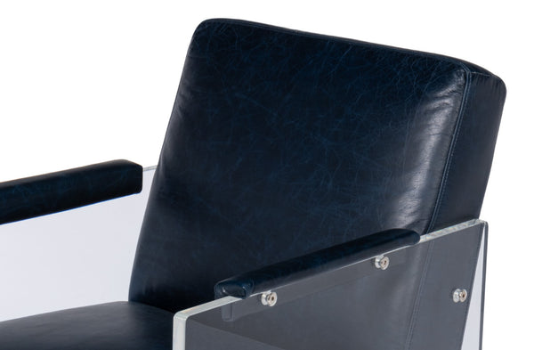 Sarreid Holloway Armchair In Chateau Blue Leather - Elegant Acrylic Design For Stylish Living Spaces Blue  54084