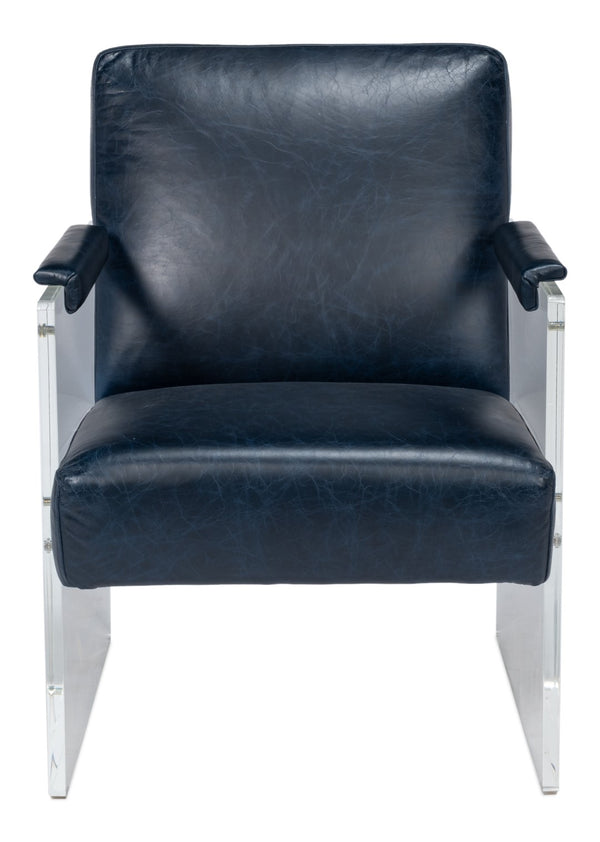 Sarreid Holloway Armchair In Chateau Blue Leather - Elegant Acrylic Design For Stylish Living Spaces Blue  54084