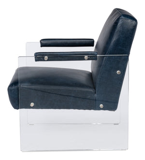 Sarreid Holloway Armchair In Chateau Blue Leather - Elegant Acrylic Design For Stylish Living Spaces Blue  54084