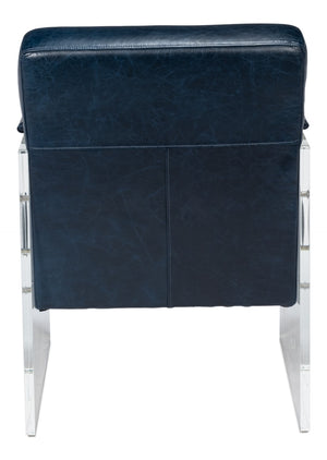 Sarreid Holloway Armchair In Chateau Blue Leather - Elegant Acrylic Design For Stylish Living Spaces Blue  54084