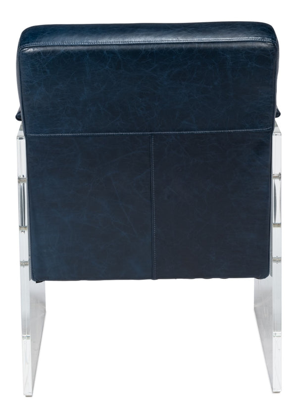 Sarreid Holloway Armchair In Chateau Blue Leather - Elegant Acrylic Design For Stylish Living Spaces Blue  54084