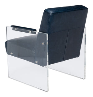 Sarreid Holloway Armchair In Chateau Blue Leather - Elegant Acrylic Design For Stylish Living Spaces Blue  54084