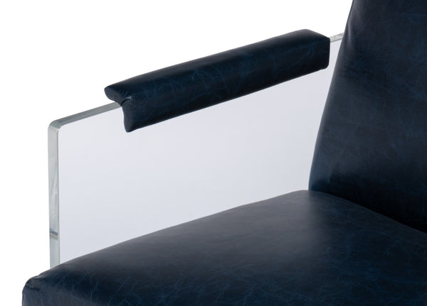 Sarreid Holloway Armchair In Chateau Blue Leather - Elegant Acrylic Design For Stylish Living Spaces Blue  54084