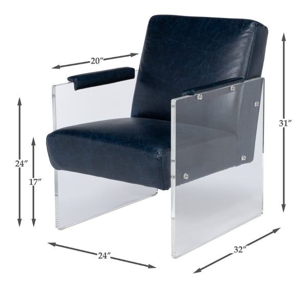 Sarreid Holloway Armchair In Chateau Blue Leather - Elegant Acrylic Design For Stylish Living Spaces Blue  54084