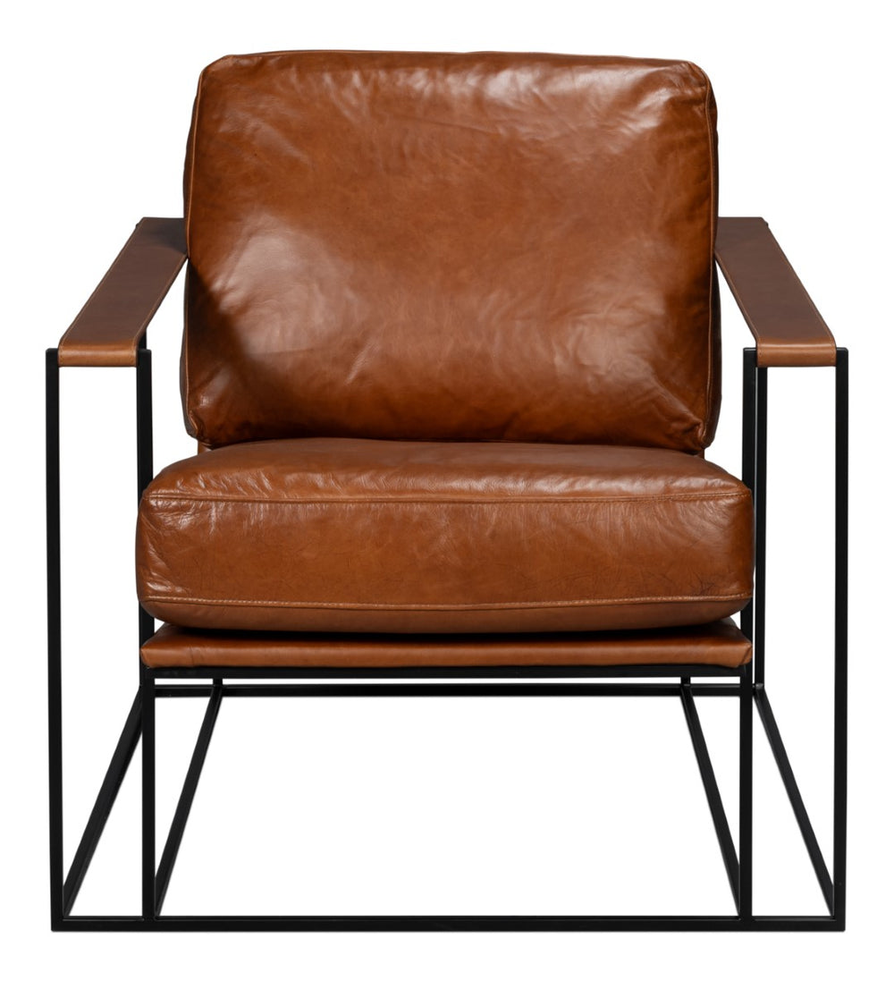 Sarreid Oryan Chair - Luxurious Havana Brown Leather With Strong Iron Frame For Modern Elegance And Comfort Brown  54085