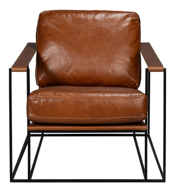 Sarreid Oryan Chair - Luxurious Havana Brown Leather With Strong Iron Frame For Modern Elegance And Comfort Brown  54085