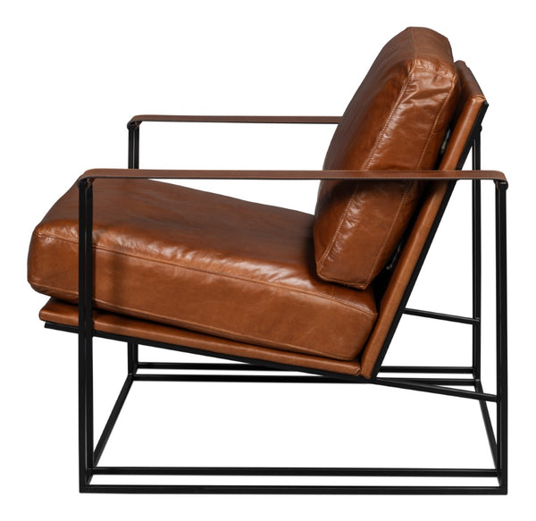 Sarreid Oryan Chair - Luxurious Havana Brown Leather With Strong Iron Frame For Modern Elegance And Comfort Brown  54085