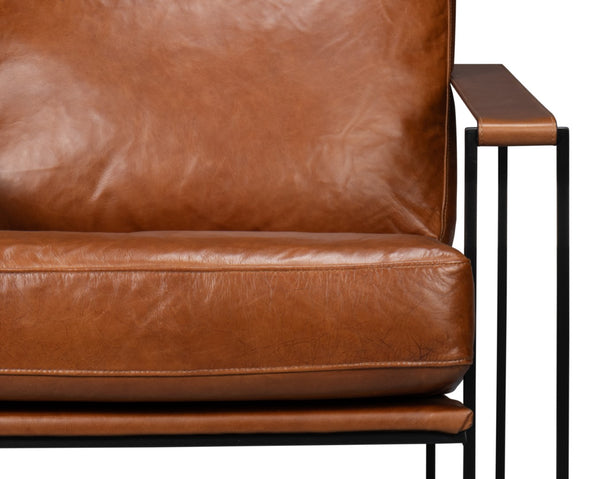 Sarreid Oryan Chair - Luxurious Havana Brown Leather With Strong Iron Frame For Modern Elegance And Comfort Brown  54085