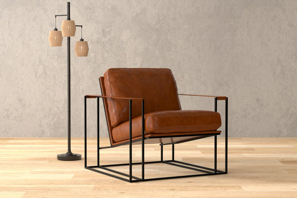 Sarreid Oryan Chair - Luxurious Havana Brown Leather With Strong Iron Frame For Modern Elegance And Comfort Brown  54085