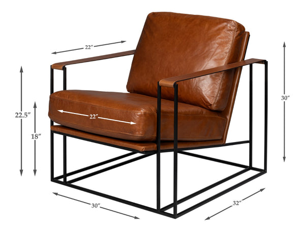 Sarreid Oryan Chair - Luxurious Havana Brown Leather With Strong Iron Frame For Modern Elegance And Comfort Brown  54085