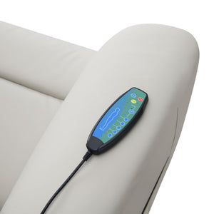 English Elm Marsha Light Gray Power Motion Recliner with Lift, Heated Massage, Faux Leather Upholstery, Modern Comfort B2726S00015