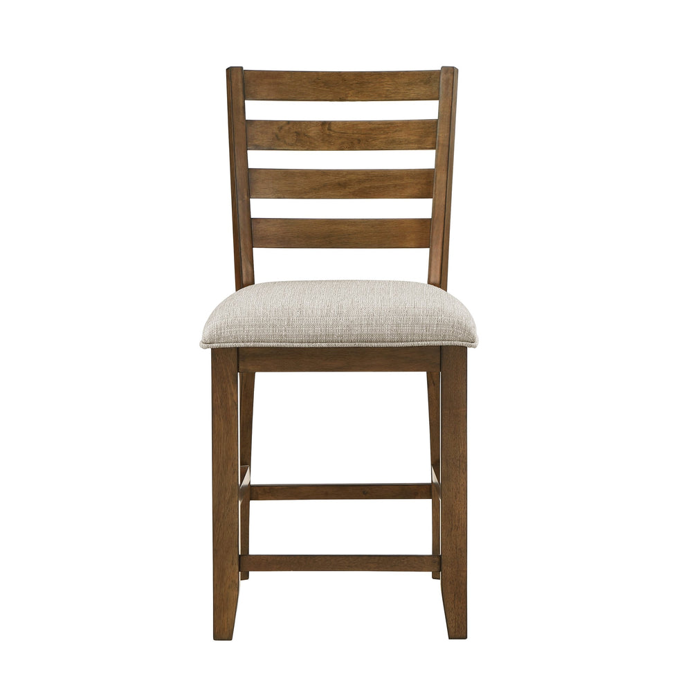 English Elm Counter Height Ladder-Back Chairs Set of 2 in Traditional Cherry Finish with Beige Padded Seats, 25.5" Seat Height, Arts & Crafts Appeal B011P263745