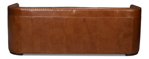 Sarreid Mcmillan Distilled Leather Sofa In Rich Havana Brown With Antique Brass Nail Head Accents Brown  54087