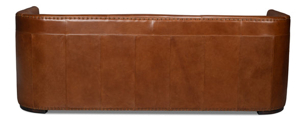 Sarreid Mcmillan Distilled Leather Sofa In Rich Havana Brown With Antique Brass Nail Head Accents Brown  54087