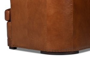 Sarreid Mcmillan Distilled Leather Sofa In Rich Havana Brown With Antique Brass Nail Head Accents Brown  54087