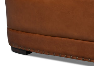 Sarreid Mcmillan Distilled Leather Sofa In Rich Havana Brown With Antique Brass Nail Head Accents Brown  54087