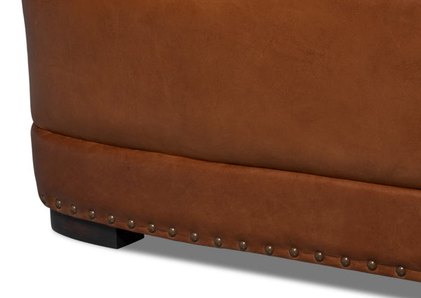 Sarreid Mcmillan Distilled Leather Sofa In Rich Havana Brown With Antique Brass Nail Head Accents Brown  54087
