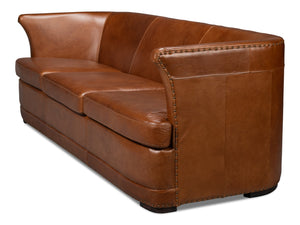 Sarreid Mcmillan Distilled Leather Sofa In Rich Havana Brown With Antique Brass Nail Head Accents Brown  54087