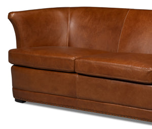 Sarreid Mcmillan Distilled Leather Sofa In Rich Havana Brown With Antique Brass Nail Head Accents Brown  54087